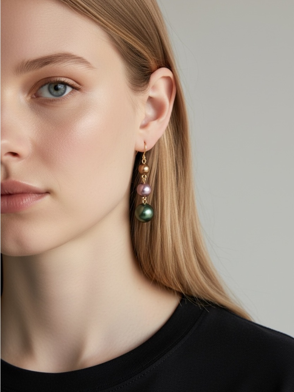10/9 Gold Multi-Pearl Drop Earrings - Green & Pink